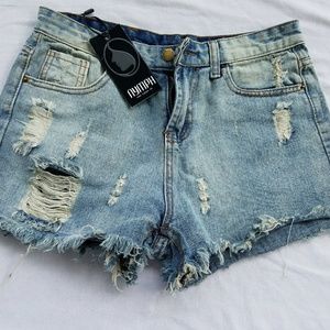 NWT Nymph HK denim distressed shorts